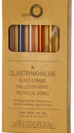 6 Glas-Trinkhalme & Bürste | Stölzle Lausitz | Bunt - 20 cm