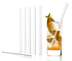 6 Glas-Trinkhalme & Bürste | Stölzle Lausitz | Klar - 20 cm