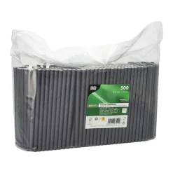 Cocktail Papierstrohhalm | Schwarz - Ø 7 mm x 15 cm - Papstar Pure (500 Stk)