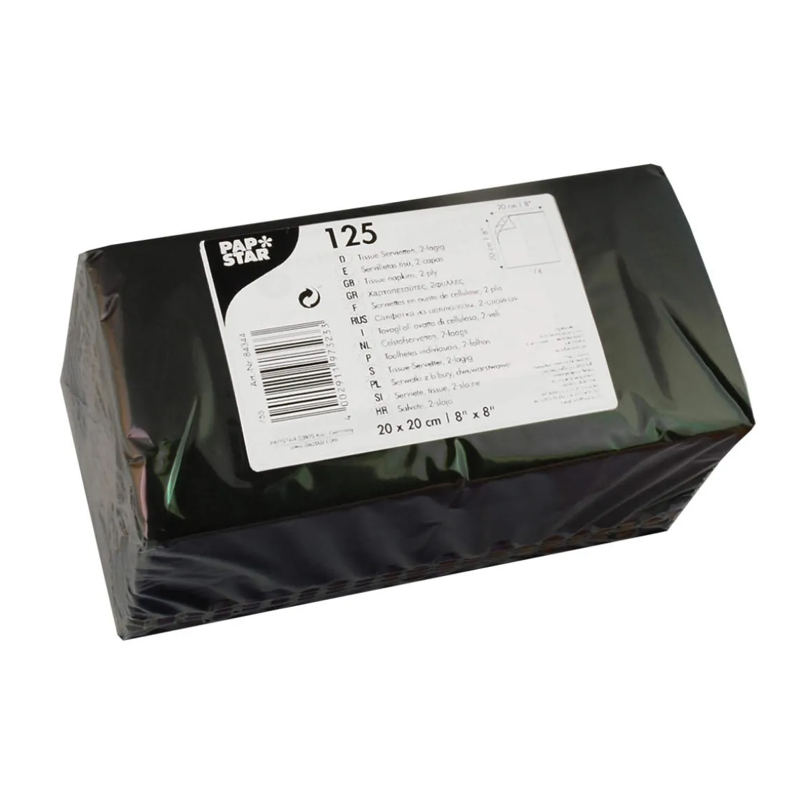 Cocktail-Serviette 20x20 cm | Schwarz – ¼ Falz – 2-lagig (125 Stk)