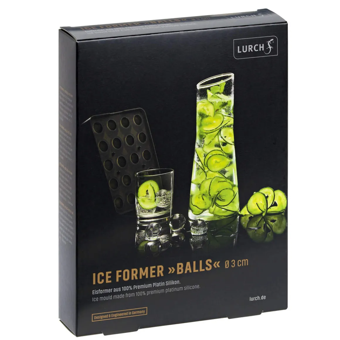 Eiswürfelform mit Deckel – Platin Silikon – Kugeln | 20 x 3 cm