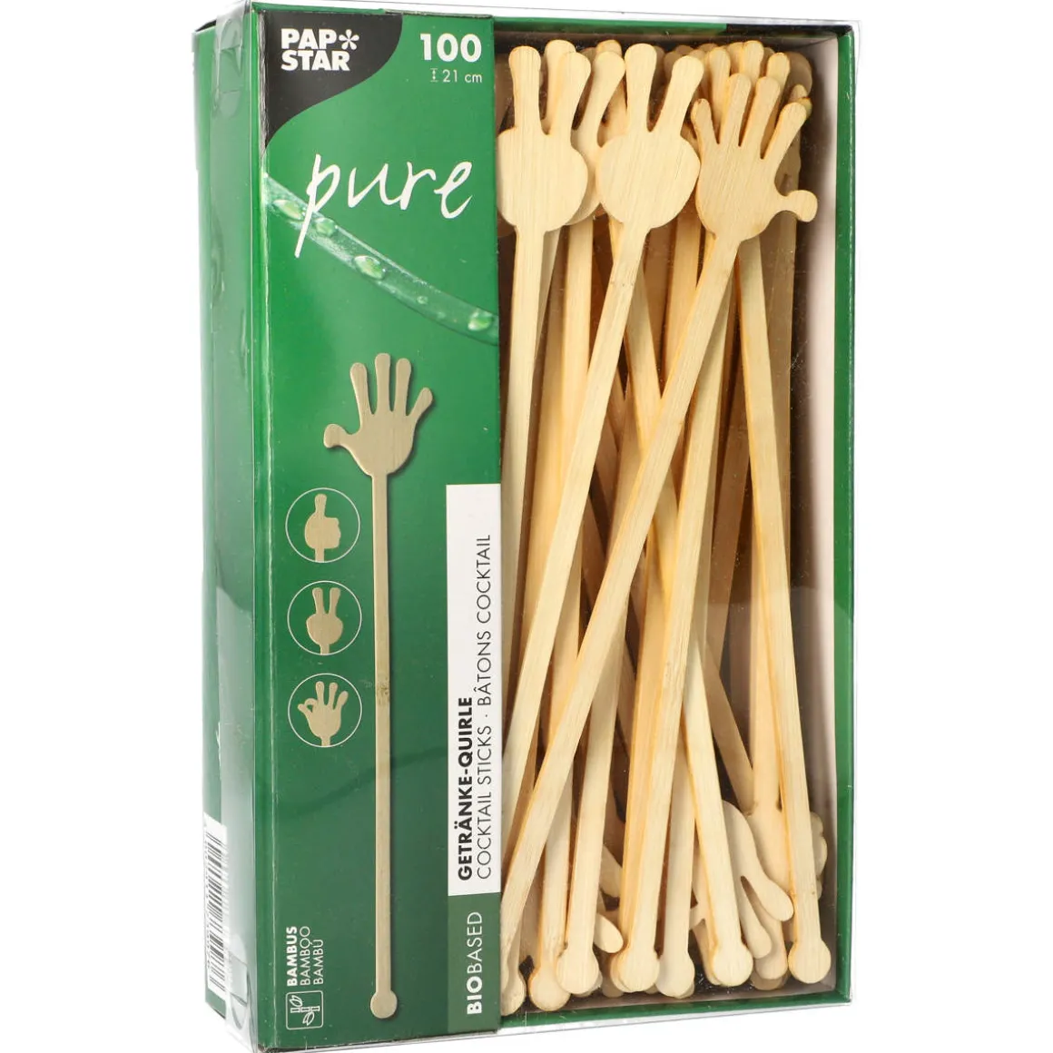 Getränke-Quirle "Hands" | Bambus - 21 cm - Papstar Pure (100 Stk)