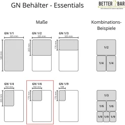 GN 1/6 Behälter - Edelstahl - GN Essentials | 6,5 cm
