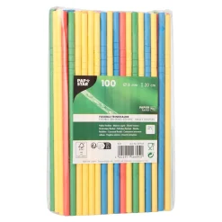 Papierstrohhalm biegbar | Bunt - Ø 6 mm x 22 cm - Papstar Pure (100 Stk)